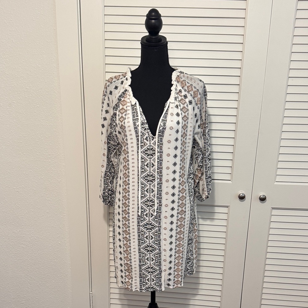 Blue Rain Women's Tribal Print Tunic - White and Brown